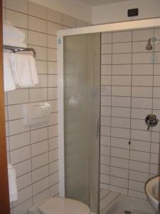 维罗纳洛坎达科尔特吉尔兰达酒店的带淋浴、卫生间和盥洗盆的浴室