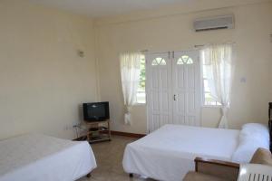圣乔治休闲旅馆的一间卧室设有两张床、一台电视和一扇窗户。
