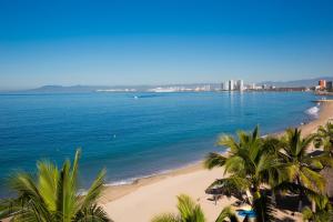 巴亚尔塔港艾佩斯卡多酒店的享有棕榈树海滩和大海的景色