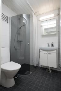 赫尔辛基因诺特里公寓的浴室配有卫生间、淋浴和盥洗盆。