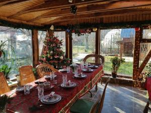 布雷亚扎Casa Mara的一张长桌,在房间里挂着圣诞树