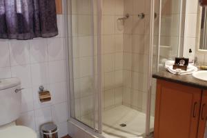 布隆方丹普利玛维拉旅馆的带淋浴、卫生间和盥洗盆的浴室