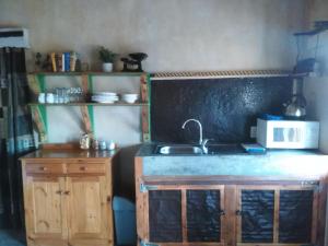 博福特西Silwerkaroo Gastehuis的厨房配有水槽和微波炉