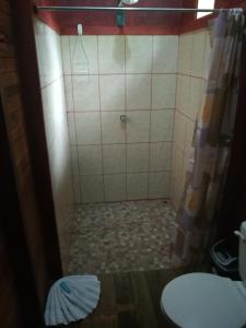 比加瓜Rincon Verde的带淋浴、卫生间和盥洗盆的浴室