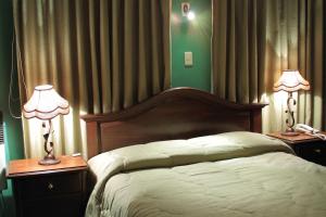 波托西圣特雷酒店的一间卧室配有一张床和两张台灯。