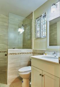 金斯敦雪莉度假酒店的一间带卫生间、水槽和镜子的浴室