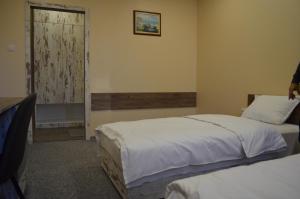 舒门Rio rooms (стаи за гости)的酒店客房设有两张床和窗户。