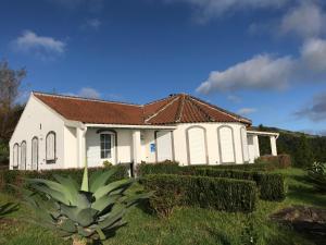 圣克鲁什达什弗洛里什Villa Ferreirinha的白色房子,有棕色的屋顶