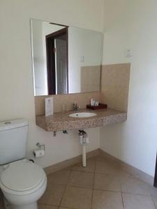 利隆圭Ufulu Gardens Hotel的浴室设有卫生间和带镜子的盥洗盆