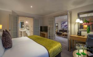 都柏林克莱顿酒店都柏林，伯灵顿路的酒店客房设有床和客厅。