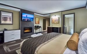 勒杜克埃德蒙顿机场贝斯特韦斯特优质酒店的一间卧室设有一张大床和一个壁炉