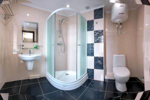 SvitlovodsʼkVolna Resort的带淋浴、卫生间和盥洗盆的浴室
