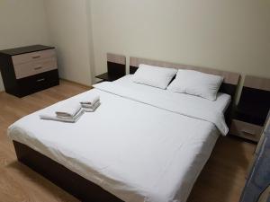 晓尔科沃Щёлковские квартиры - Богородский 2的一间卧室配有两张带白色床单的床和梳妆台。