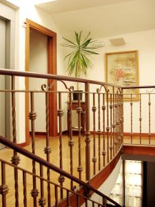 卢安科广场一号酒店的墙上有植物的房子里的一个螺旋楼梯