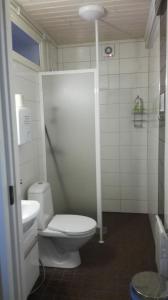 海尔迈Laiskan Kartano的浴室配有白色卫生间和淋浴。
