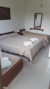 拉帕洛马Hotel Yeruti的两张床铺位于带镜子的房间
