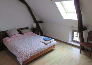 TourtoiracNature et Piscine au sommet du Périgord的一间卧室配有一张床和天窗