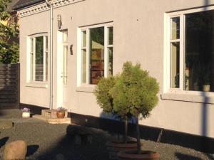 KlarskovKlarskov Bed & Breakfast的白色房子前面的小树
