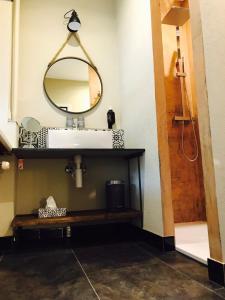苏黎世苏黎世庭院酒店的一间带水槽和镜子的浴室