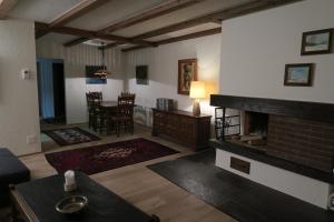 达沃斯罗卡贝拉公寓的带壁炉的客厅和用餐室