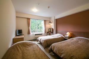 白马村白马高地酒店的酒店客房设有两张床和窗户。
