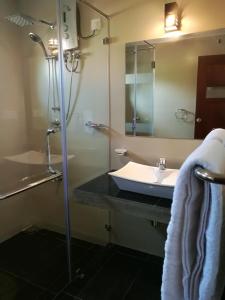 尼甘布A50住宿加早餐旅馆的浴室配有盥洗盆和带镜子的淋浴