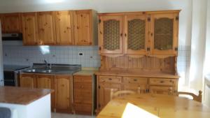 CrecchioFattoria Zitumasse的厨房配有木制橱柜和木桌。