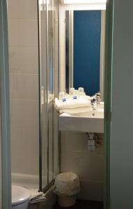 耶尔Ibis Budget Hyères的一间带水槽、镜子和卫生间的浴室