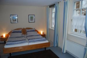 Gau-AlgesheimKronenhof - Wein und Ferien的配有2扇窗户的客房内的1张床
