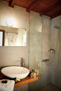 安吉斯乔治亚斯尼拉斯塔托普罗豪宅旅馆的一间带水槽和玻璃淋浴的浴室