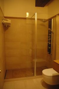 阿尔巴拉辛阿拉伯酒店的浴室里设有玻璃门淋浴