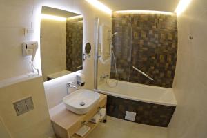 赛斯韦泰加勒斯酒店 的一间带水槽、淋浴和卫生间的浴室
