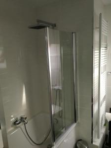 埃森Ferienwohnung "Haus 10"的带淋浴的浴室和玻璃门