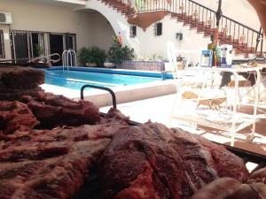 门多萨Peatonal Colonial的游泳池旁的一堆肉