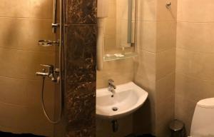 鲍里斯皮尔Non-stop Economy hotel的一间带水槽和淋浴的浴室