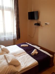 塞格德萨那贝拉旅馆的一间卧室配有一张床,上面有两条毛巾