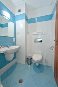 索非亚阿斯特拉酒店的蓝色和白色的浴室设有卫生间和水槽