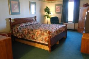 黑格斯敦国行旅馆的一间卧室配有一张带花卉床罩的床