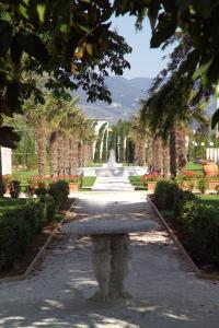 蒙特法尔科Villa Santa Barbara的公园,在小径中间有一个喷泉