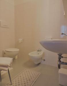 布伦托尼科Hotel Zeni的白色的浴室设有水槽和卫生间。