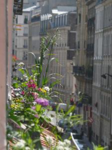 巴黎巴黎屋顶住宿加早餐旅馆的从鲜花窗口欣赏到城市美景