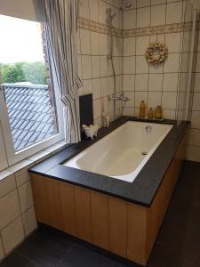 韦伦Widdingenhof的带浴缸的浴室和窗户