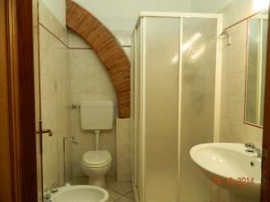 圣温琴佐Podere Santo Signoretto的一间带卫生间和水槽的小浴室