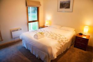 WandiligongGrowlers Creek Lodge的卧室设有一张白色大床和一扇窗户。
