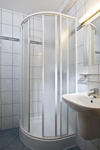 布达佩斯加格尔罗商务酒店的带淋浴和盥洗盆的浴室