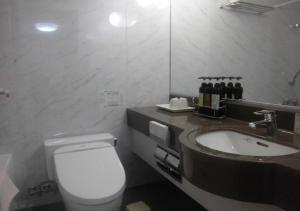 松山松山终端酒店的浴室配有白色卫生间和盥洗盆。