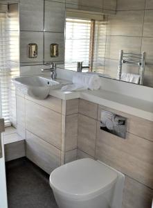 卡马森New Park Hotel的一间带水槽、卫生间和镜子的浴室