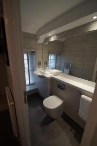 卡马森New Park Hotel的一间带卫生间、水槽和镜子的浴室