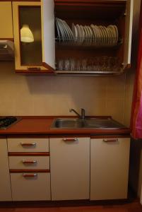 普雷代亚尔Vila Amira Predeal的厨房设有水槽和餐具架