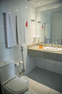 桑托斯普拉亚弗莱特四海之家酒店的一间带卫生间、水槽和镜子的浴室